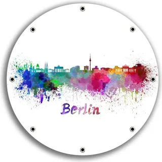 Wallario rundes Outdoor-Poster für Garten oder Balkon, Motiv Städte als Aquarell - Skyline von Berlin, 30 cm Durchmesser - Weiß
