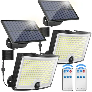 KagoLing 202 LED Solarleuchten für Außen mit Bewegungsmelder, IP65 Wasserdicht, 120° Abstrahlwinkel, 2er Set Solar Wandleuchte für Garten mit 5m Kabel