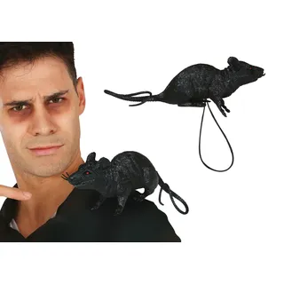 FIESTAS GUIRCA | Ratte mit Gummiband für die Schulter (16 cm) – Tier- und Insekten-Deko für Halloween, Oktoberfest, Mottopartys, Geburtstage, Kinder- und Erwachsenen-Events – Schwarz
