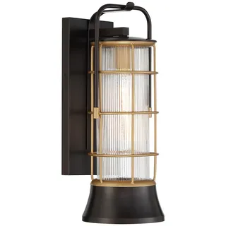 Außenleuchte Wandlampe Laterne 41.1 cm hoch IP44 in Schwarz Gold E27 Metall Glas