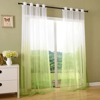 Gardinenbox Schal transparent Farbverlauf Vorhang mit Ösen Gardine Voile, 2 Stück 245x140, Apfelgrün, 204202