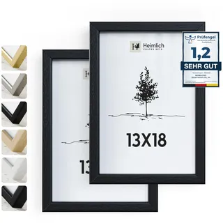 Heimlich® 2x Bilderrahmen 13x18 cm Schwarz Rahmen 2-Pack | Dokumentenrahmen 13x18 cm Klein Collage | Holzrahmen Holz-Bilderrahmen Echtholz | Picture Frame 13x18 Fotorahmen zum Aufhängen