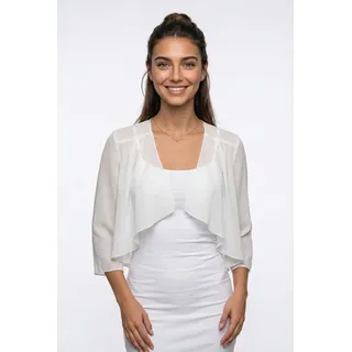 Boleroblazer BONPRIX, Damen, Gr. 54, wollweiß, Chiffon, Obermaterial: 100% Polyester, leicht transparent, unifarben, figurumspielend taillenlang, Blazer Boleroblazer, für festliche Anlässe und Hochzeiten, 3/4-Ärmel, Wasserfallkragen, Topseller