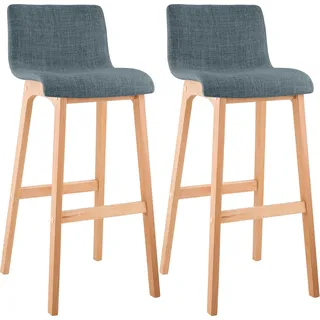 CLP 2er Set Barhocker Hover Stoff gepolstert mit Lehnen Vierfußgestelle Natura,blau - Blau