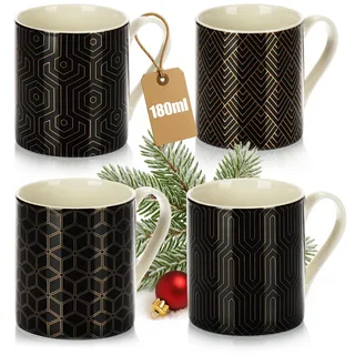 com-four® 4x Kaffeetassen 180 ml aus Keramik im modernen Art-Deco Style - Kaffeepott, für Tee und Glühwein - Espresso, Americano Kaffeebecher - kleine Vintage Keramikbecher für Heißgetränke