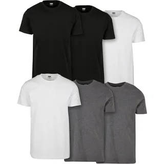 URBAN CLASSICS Herren Basic Tee 6-Pack T-Shirt Schwarz/Schwarz/Weiß/Weiß/Chrcl/Chrcl, 3XL EU