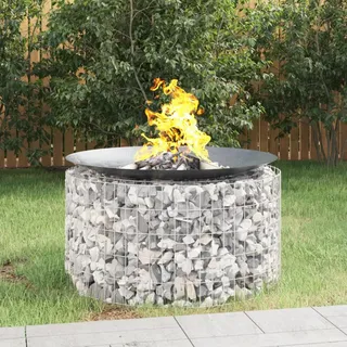 Homgoday Gabione Feuerstelle Ø 100 cm Eisen verzinkt Garten Terrassenstrahler für Holzscheite und Holzkohleverbrennung Outdoor Garten Feuerschale für Wärme und Ambiente