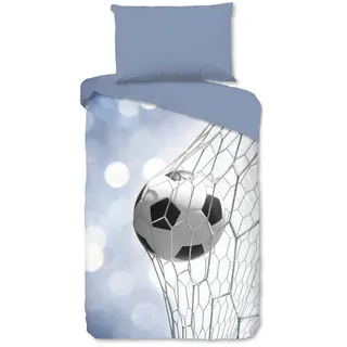 Kinderbettwäsche , Blau, Hellblau , Textil , Fußball , 140x200 cm , Oeko-Tex® Standard 100, BCI (Better Cotton Initiative) , weiche und anschmiegsame Oberfläche , Heimtextilien, Bettwäsche & Leintücher, Kinderbettwäsche