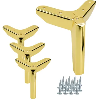 4er Set Möbelbeine in Gold-Chrom, 12 cm hoch - Elegante Metallfüße für Sofas, Sessel, TV-Möbel und Kommoden, inkl. Montageschrauben - Gold
