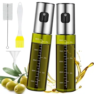 MRUN BONE Ölsprüher für Speiseöl, 2 Stück UV-Schutz Sprühflasche Öl, Glas Öl Zerstäuber Küche Ölsprühflasche Heißluftfritteuse,Oil Sprayer mit Skala & Trichter, Ölspray für ÖI & Essig 100% BPA frei