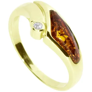 Fingerring OSTSEE-SCHMUCK "- Agneta - Gold 585/000 - Bernstein/Brillant" Gr. 62, gold (gold 585, goldfarben, gelb), Fingerringe, Damen, 62, Fingerring