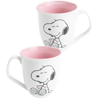 United Labels The Peanuts Tasse Snoopy 280 ml, Rosa Weiß, Kaffeebecher aus Keramik, Kaffeetasse