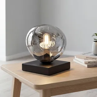 Tischlampe Glas Silber Schwarz E14 17,5 cm verspiegelt Tischleuchte Schlafzimmer
