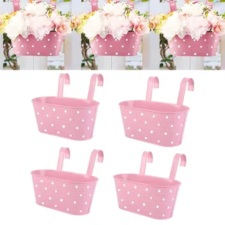 Zinaroty 4 Stück Metall Eisen Geländer hängende Pflanzer mit Drainageloch Pflanze hängenden Eimer mit abnehmbaren Doppelhaken Oval Pflanzer für Garten Balkon Dekoration. (Rosa)