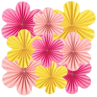 SUNBEAUTY 9 Stück Papier Fächer Dekoration Hanging Girlande Rosa Gelb Blumen Papierfächer Party Deko Set für Hochzeit Geburtstag Tea Party Tischdeko Classroom Baby Shower Backdrop Garland