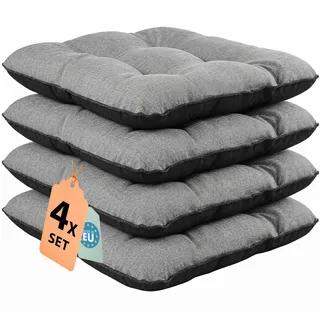 Outdoor Leinen-Optik Sitzkissen Stuhlkissen - 4er Set - 45 x 45 cm - Made in EU, Wasserdichtes & UV-beständig Gartenkissen - Stuhlauflage Stuhlpolster für Balkonstühle – Grau