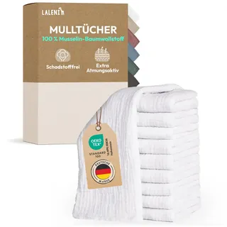 Laleni Spucktücher Baby im 10er Set aus Reiner Baumwolle - schadstofffreie Mulltücher weich 70x70 - saugstarke Mussellintücher Baby - Musselin Tuch als Mullwindel - waschbare Mulltücher - Weiß