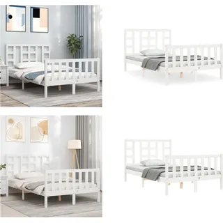 vidaXL Massivholzbett mit Kopfteil Weiß 120x200 cm - Bettrahmen - Bettgestell - Bett - Doppelbett - Weiß