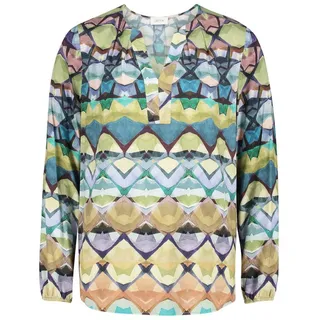 Cartoon Klassische Bluse Casual-Bluse mit Muster Blau/Grün 38