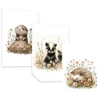 Muralo Poster SET für Kinderzimmer Teddybären Monde Wolken Sterne 3x Poster A4 21x30cm , Rot, Rosa, Grün, Gelb, Orange, Braun, Weiß, Beige, Grau, Schwarz , Papier , Tiere, Märchen/ Fantasie, Floral , Rechteckig , 21x30x1 cm , Bilder & Rahmen, Bilder, Sonstige Wandbilder
