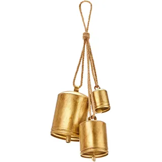 KPCB Weihnachtsglocke Vintage Shabby Bell Set, mit 3 Rustikalen Messingglocken als Weihnachten Deko, Weihnachts Glocken Gold zum Aufhängen über Kamin, Haustür oder Treppengeländer