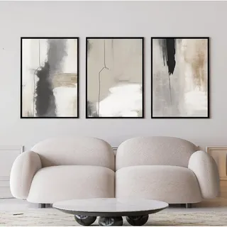 Beige Schwarz Grau Leinwand Druck Wandbild, Gemälde, abstrakte Aquarell-Poster und Drucke, moderne minimalistische Wandkunst, Bilder, 70 x 100 cm x 3, rahmenlos