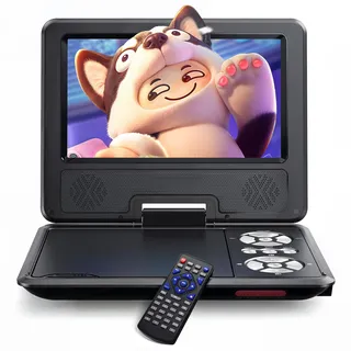 WOLFANG 9,5" Tragbarer DVD-Player für Kinder im Auto mit 7,5" HD-Schwenkbildschirm, Stereo-Lautsprechern, 6 Stunden Akkulaufzeit, Sync-TV/USB/SD-Karte-Unterstützung [Kein Blu-ray Support]-WDV01