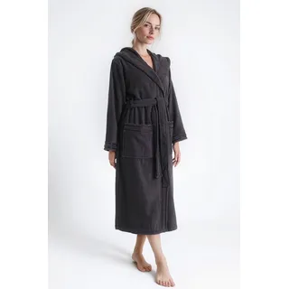 Damenbademantel BRUNO BANANI "Clement, ideal für Sauna & Spa, Hotelbademantel, Morgenmantel" Gr. M, grau (anthrazit), L:120cm, Baumwolle, Hausmäntel, Damenbademantel, 100% Baumwolle, einfarbig, glänzende Streifen-Bordüre, Taschen, XS-3XL
