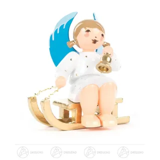 Engel mit Glocke auf Schlitten sitzend h=ca 6 cm NEU Erzgebirge Weihnachtsfigur