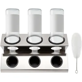 Flaschenhalter für Soda Stream 3er Flaschen Edelstahl, mit Herausnehmbare Abtropfwanne und Deckelhalter, aus Edelstahl mit Abtropfwanne und flaschenbürste, für SodaStream Crystal und Emil Flaschen