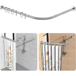 Duschvorhangstange L-Form Verstellbare Duschstange Ecke Ohne Bohren [75-105 x 75-105 cm], inkl. 18 Edelstahlring, SUS304 Edelstahl Teleskopstange, Ohne Deckenhalterung für Badewanne & Dusche - Silber