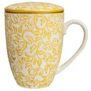 Tranquillo Tee-Aufgusstasse RUSTIC gelb - große Keramik Teetasse mit Sieb und Deckel, Teebecher Steingut, 400 ml