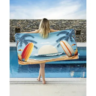 Gräfenstayn Premium Strandtuch Mikrofaser mit Umhänge-Knopf 100x180 cm - ÖKO-TEX 100 - Badetuch leicht, sandfrei und schnelltrocknend - XXL Strand-Handtuch - Microfaser Strandlaken groß (surf)