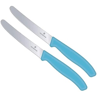 Victorinox 2 Stück Tafelmesser - Tomatenmesser Swiss Classic mit Wellenschliff rostfrei - Swiss Made - Limited Edition Karibikblau