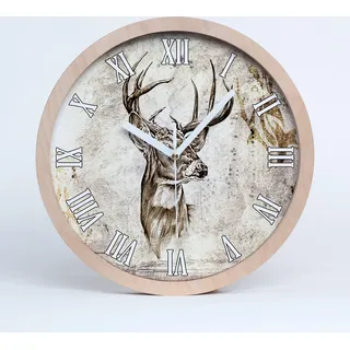 Holzuhr 20fi cm wanduhr - weiße Spitzen - Hirsch - Beige
