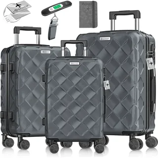 KESSER® Reisekoffer Set 3-teilig | Kofferset + Handgepäck | Trolley ABS Hartschalenkoffer mit Zahlenschloss, Kofferwaage & Reisebrieftasche 360 Rollen - Dunkelgrau