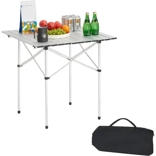 Tragbarer Klapptisch - Buffettisch 70 cm - Quadratischer Aluminiumtisch für 2-4 Personen - Mit Tragetasche - Gartentisch & Campingtisch für Partys, Picknick, Camping, Grillen, BBQ - Silberfarben - Silber