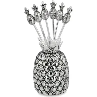 Käsepicker, Oliven-Picker-Set 7-teilig, Ananas mit 6 Ananas-Picker, versilbert, Ananas: H 5,5cm D 3
