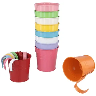 Blumentopf zum Einhängen 10 Stück, 10 cm Metall mit Haken und Drainage | HONYUET Hängeblumentöpfe, bunte Ausführung, vielseitig einsetzbar, Pflanzgefäße für Balkongeländer Balkon, Außenbereich