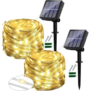 [2 Stück] Solar Lichterkette Außen, Ligarko 12M/120 LED,PVC wasserdichte, solar lichterkette für Garten, Balkon, Terrasse, Hochzeit, Party(Warmweiß)