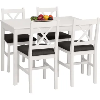 Esszimmer-Set HWC-F77, Sitzgruppe Esszimmergruppe, Massiv-Holz Kiefer Stoff Landhaus 110cm weiß Polster schwarz - Schwarz