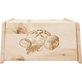 Metallfreie Brotbox mit Klappe und Gravur aus Zirbenholz Massiv Brotkasten 40.10-047 - Naturbelassen