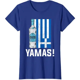 Yamas! Ouzo Griechenland T-Shirt, Damen, Königsblau, L