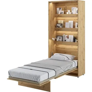 Furniture24 Schrankbett Bed Concept, Wandklappbett mit Lattenrost, V-Bett, Wandbett Bettschrank Schrank mit integriertem Klappbett Funktionsbett BC-03, 90 x 200 cm, Artisan Eiche, Vertical - Hellbraun
