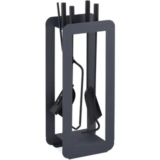 Relaxdays Kaminbesteck 5-teilig Edelstahl 0,18 m x 0,56 m grau/schwarz