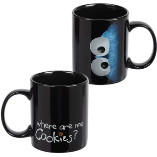 Sesamstraße Tasse - Krümelmonster Kaffeetasse Becher Kaffeebecher aus Steingut Schwarz 320 ml