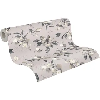 A.S. Création Pure Elegance Vliestapete mit Blütenmotiv 10,05 m x 0,53 m – Beige, Schwarz, Creme – Blumentapete Made in Germany – 397684