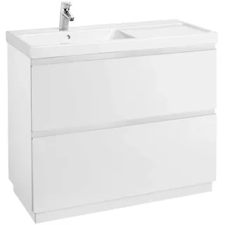 Waschbecken Posicion links + Unterschrank 2 Schubladen Unik Lander Roca, 100 x 46 x 86 cm, weiß (A851427806)