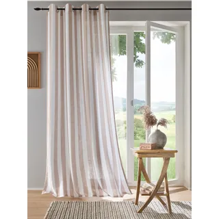 Vorhang HEINE HOME Gr. 1, beige (sand, weiß), B:135cm H:145cm, Polyester, Gardinen, Vorhang