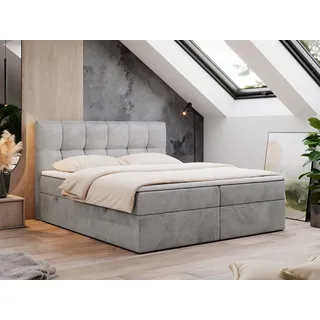 MKS Meble Boxspringbett 120x200 mit Bettkasten, Bett mit Multipocket - Matratze H3 Topper, Polsterbett 120x200 mit Bettkasten Kopfteil, Boxspringbett mit Matratze H3 - RICO - 120x200 - Hellgrau - Velvet - H3 - Grau